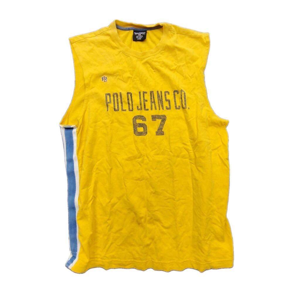 Vintage Polo Jeans Co 67 Ralph Lauren Tank Top Mens L Yellow Sleeveless Shirt